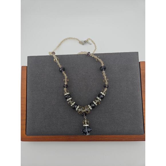 Faceted Beaded Statement Necklace Cream Purple Crystal Style Elevated Casual - Picture 1 of 3